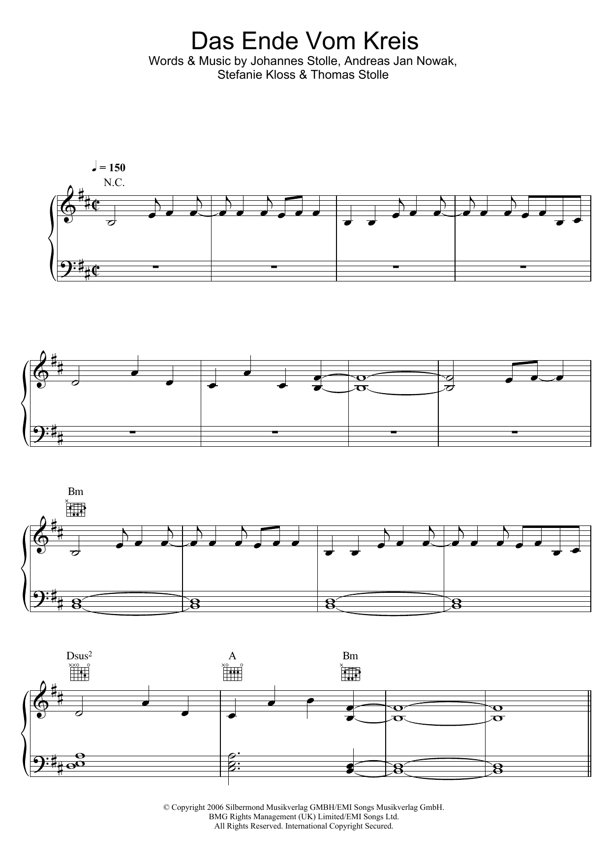 Silbermond Das Ende Vom Kreis Sheet Music Notes & Chords for Piano, Vocal & Guitar (Right-Hand Melody) - Download or Print PDF