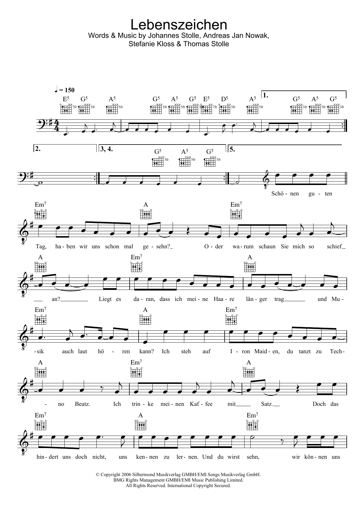 Silbermond Lebenszeichen Sheet Music Notes & Chords for Melody Line, Lyrics & Chords - Download or Print PDF