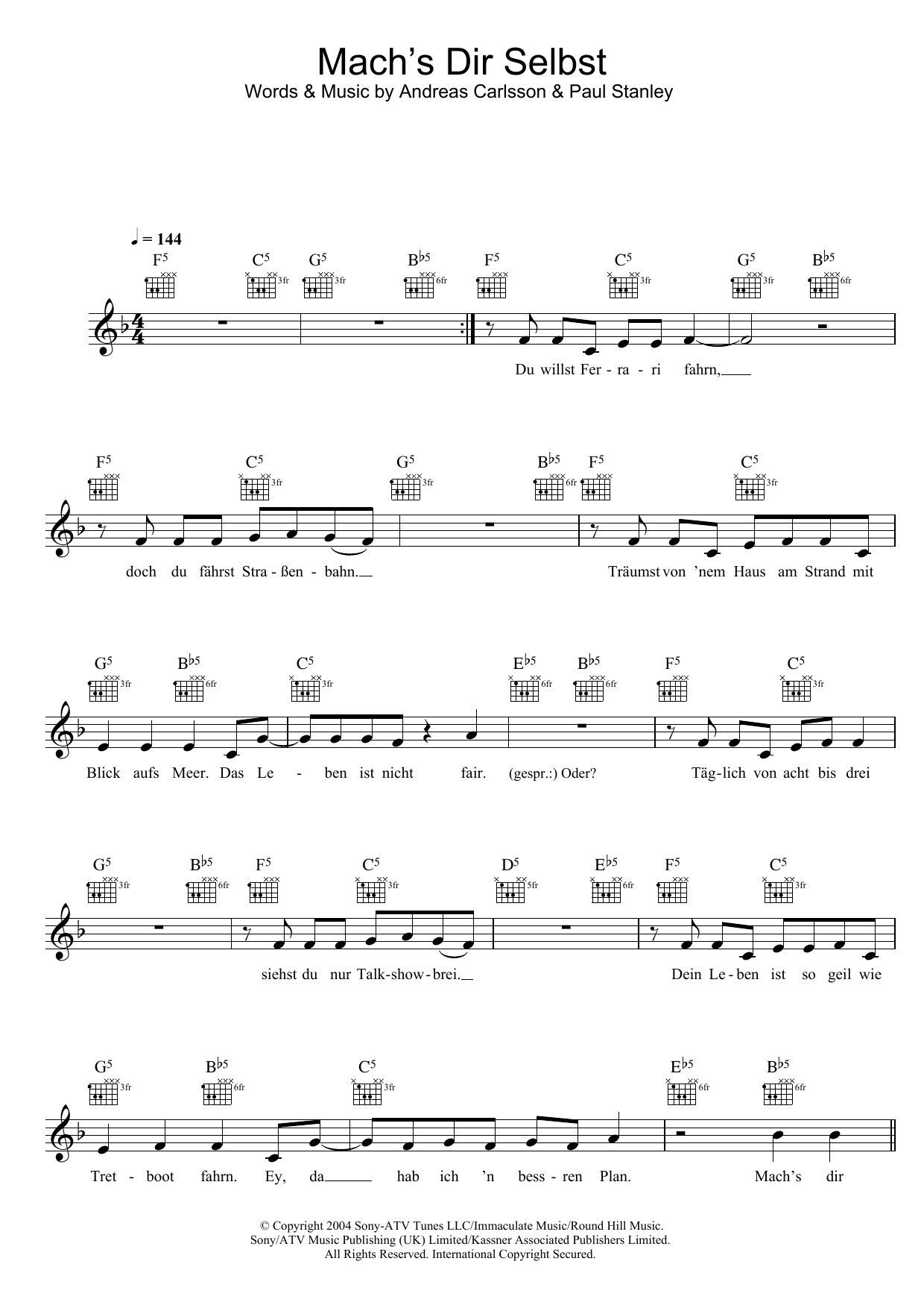 Silbermond Machs Dir Selbst! Sheet Music Notes & Chords for Melody Line, Lyrics & Chords - Download or Print PDF