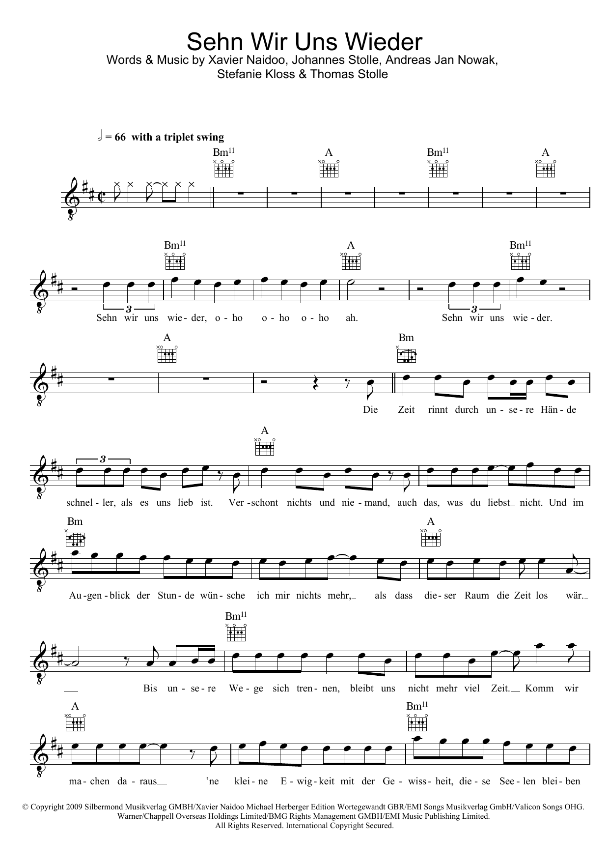 Silbermond Sehn Wir Uns Wieder Sheet Music Notes & Chords for Melody Line, Lyrics & Chords - Download or Print PDF