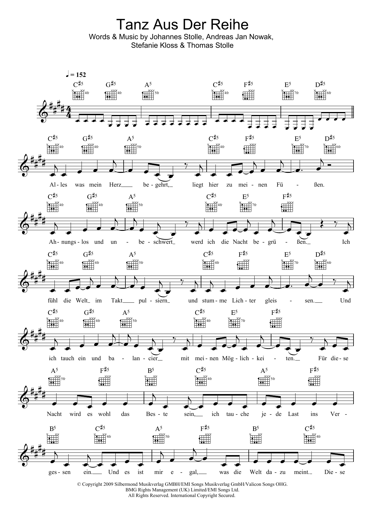 Silbermond Tanz Aus Der Reihe Sheet Music Notes & Chords for Melody Line, Lyrics & Chords - Download or Print PDF