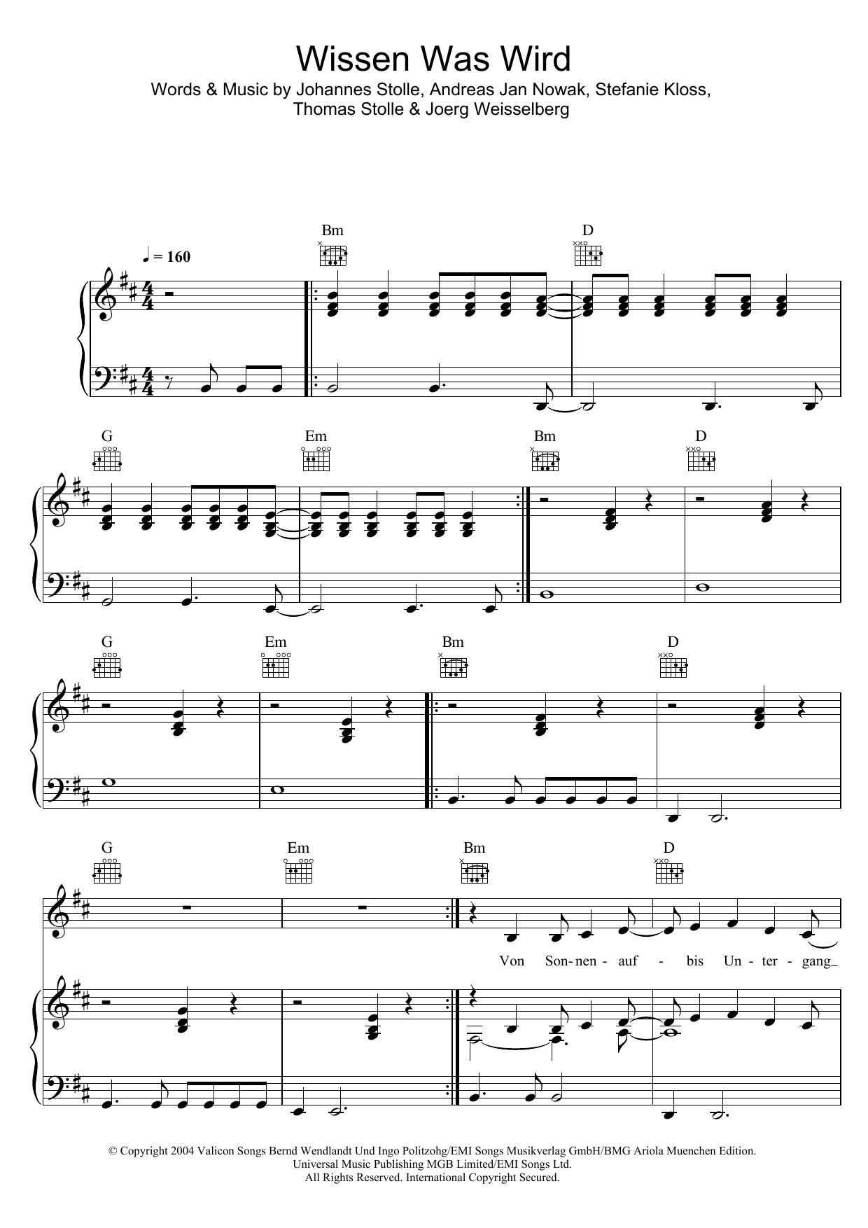 Silbermond Wissen Was Wird Sheet Music Notes & Chords for Piano, Vocal & Guitar (Right-Hand Melody) - Download or Print PDF