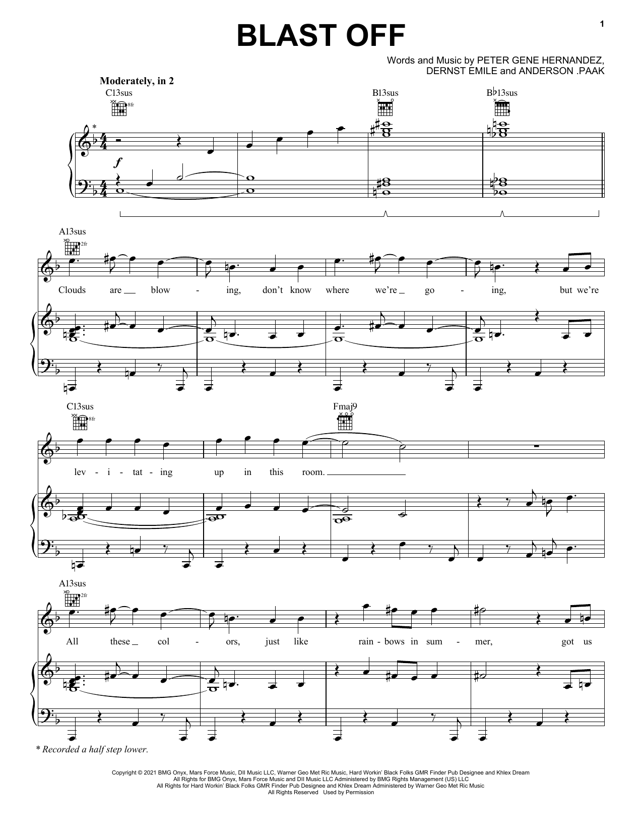 Silk Sonic Blast Off Sheet Music Notes & Chords for Piano, Vocal & Guitar Chords (Right-Hand Melody) - Download or Print PDF