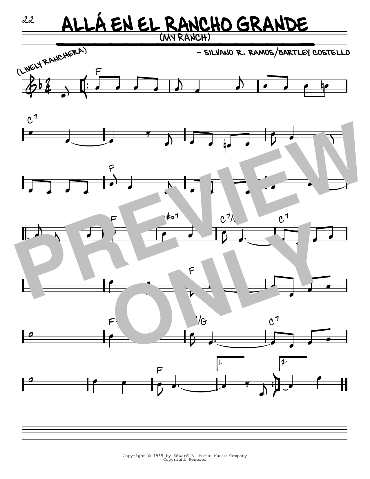Silvano R. Ramos Alla En El Rancho Grande (My Ranch) Sheet Music Notes & Chords for Real Book – Melody & Chords - Download or Print PDF