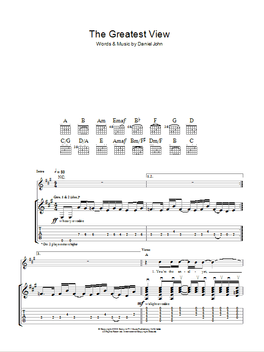 Silverchair The Greatest View Sheet Music Notes & Chords for Lyrics & Chords - Download or Print PDF