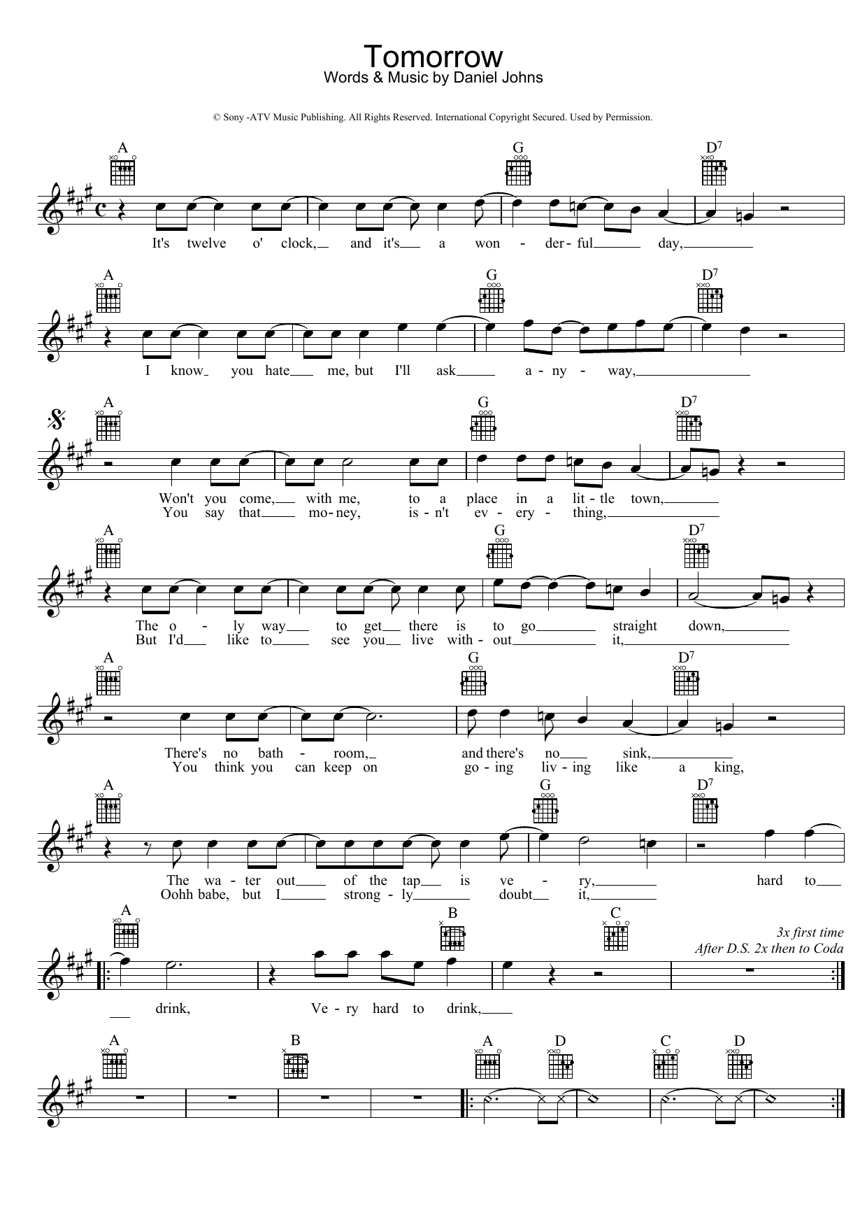 Silverchair Tomorrow Sheet Music Notes & Chords for Melody Line, Lyrics & Chords - Download or Print PDF