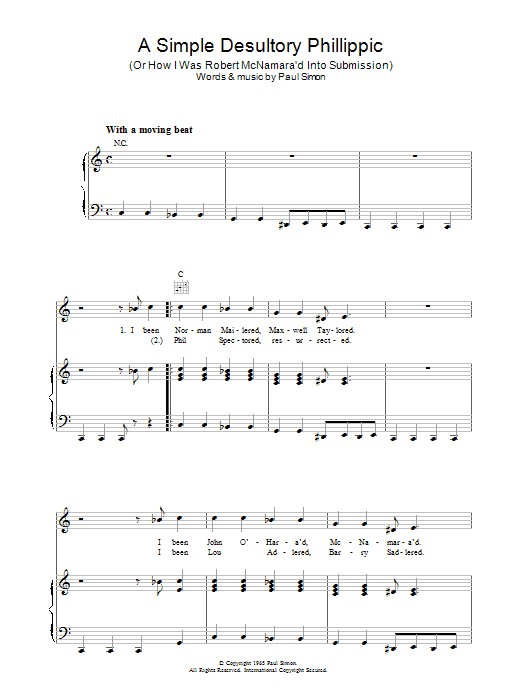 Simon & Garfunkel A Simple Desultory Philippic (Or How I Was Robert McNamara'd Into Submission) Sheet Music Notes & Chords for Piano, Vocal & Guitar (Right-Hand Melody) - Download or Print PDF