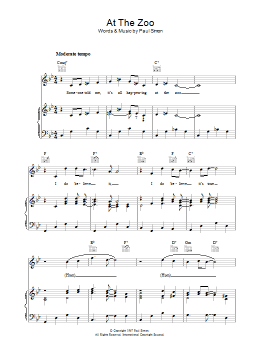 Simon & Garfunkel At The Zoo Sheet Music Notes & Chords for Lyrics & Piano Chords - Download or Print PDF