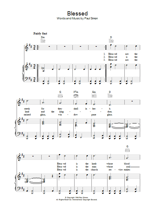 Simon & Garfunkel Blessed Sheet Music Notes & Chords for Piano, Vocal & Guitar (Right-Hand Melody) - Download or Print PDF