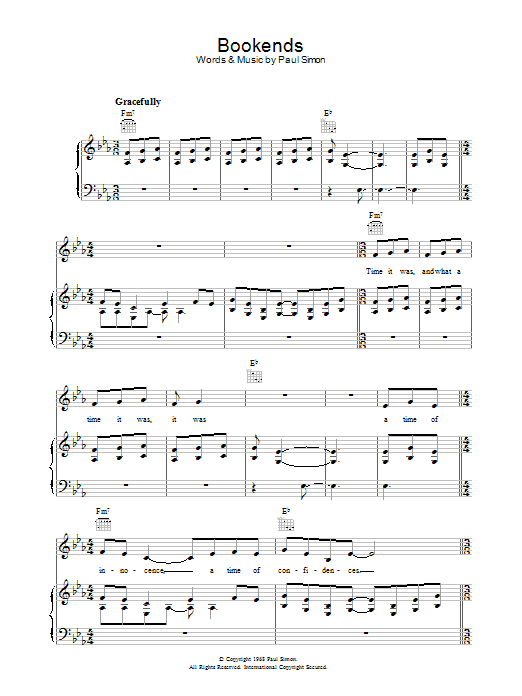 Simon & Garfunkel Bookends Sheet Music Notes & Chords for Piano, Vocal & Guitar (Right-Hand Melody) - Download or Print PDF