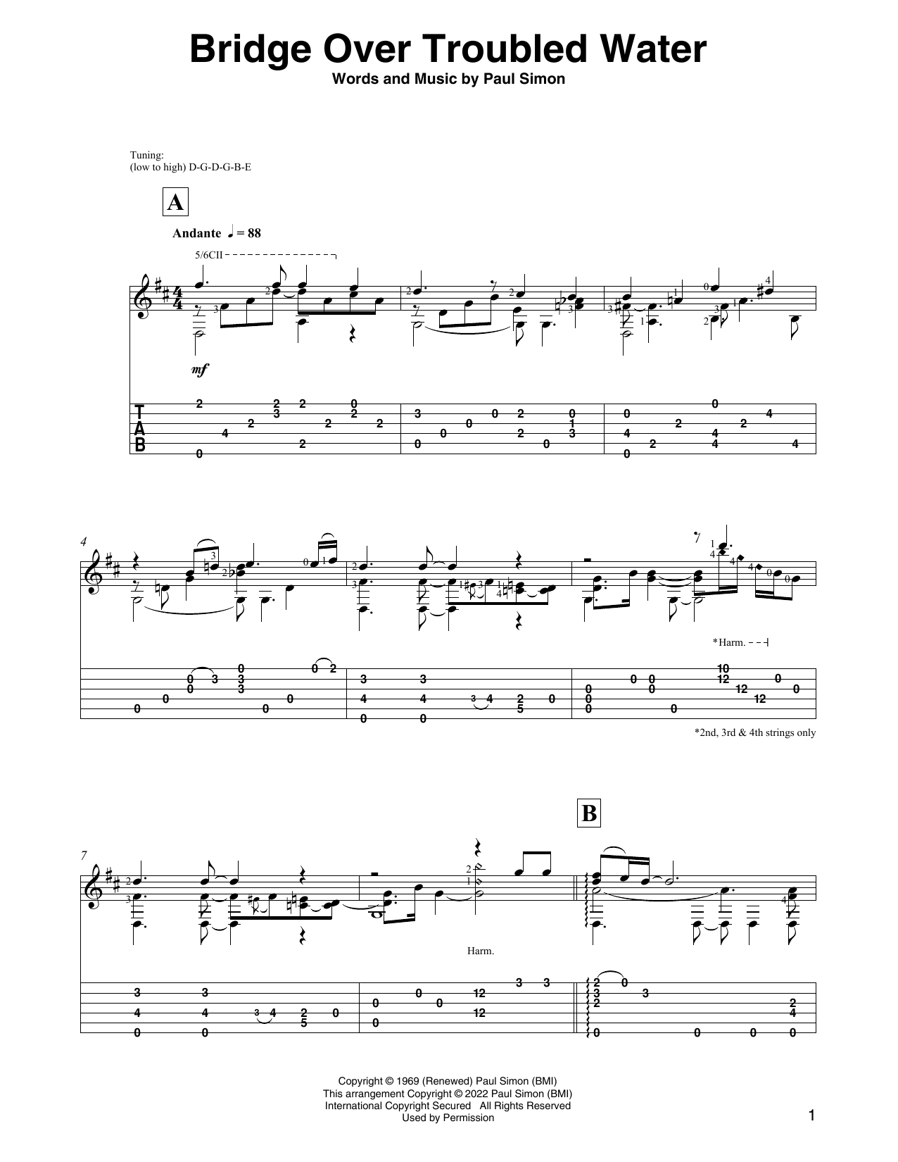Simon & Garfunkel Bridge Over Troubled Water (arr. David Jaggs) Sheet Music Notes & Chords for Solo Guitar - Download or Print PDF