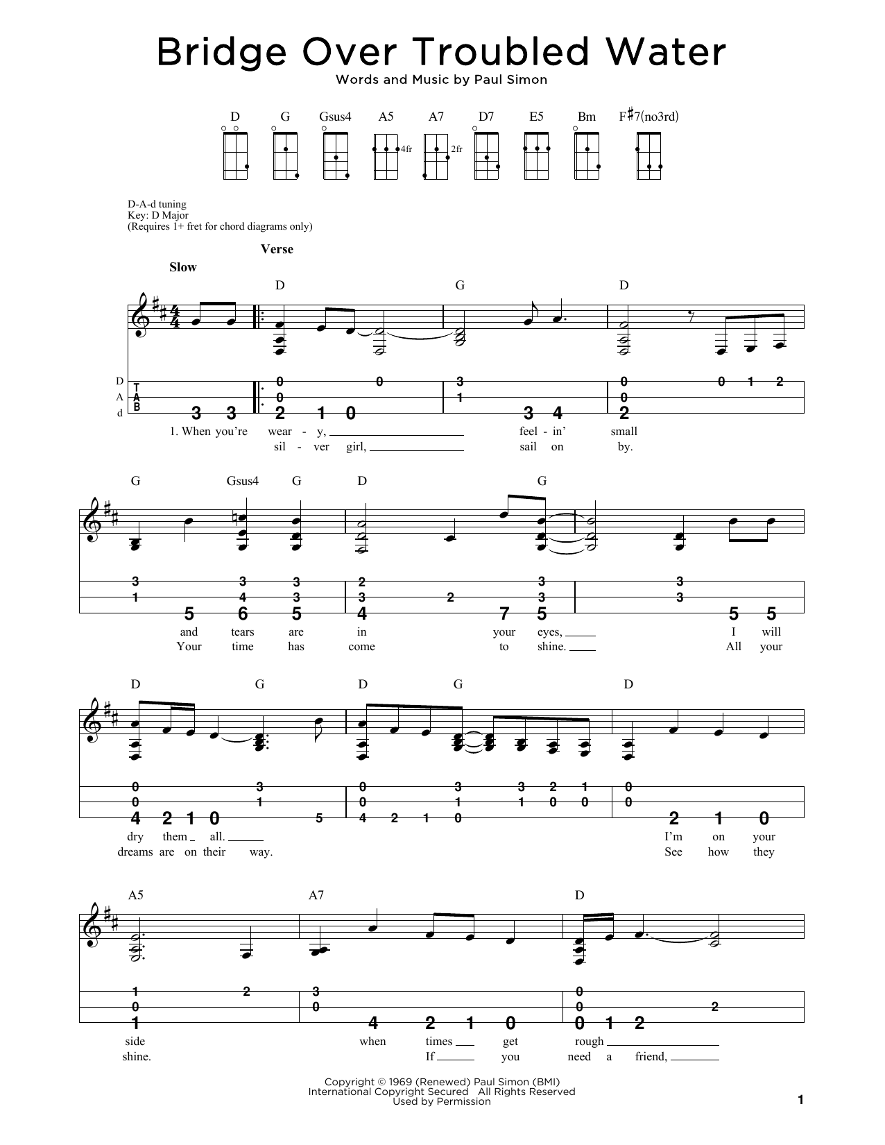 Simon & Garfunkel Bridge Over Troubled Water (arr. Steven B. Eulberg) Sheet Music Notes & Chords for Dulcimer - Download or Print PDF