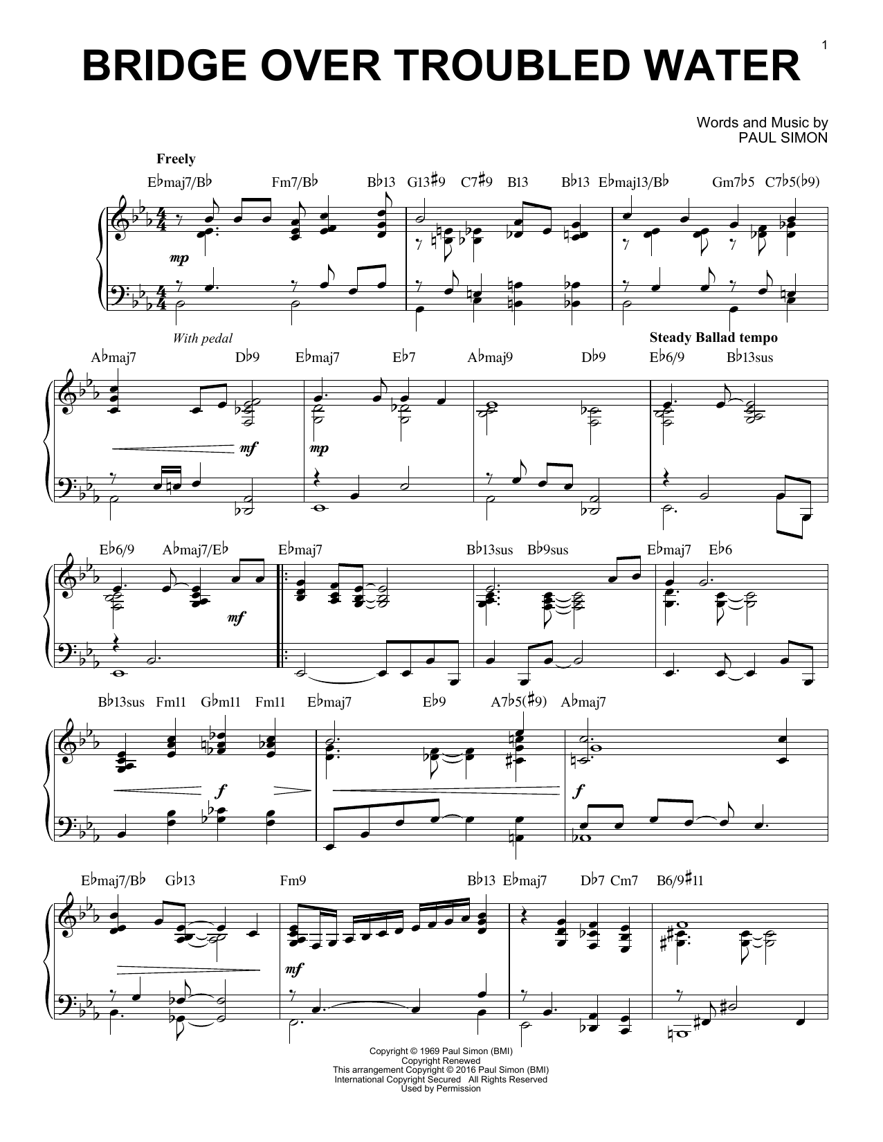Simon & Garfunkel Bridge Over Troubled Water [Jazz version] (arr. Brent Edstrom) Sheet Music Notes & Chords for Piano & Vocal - Download or Print PDF