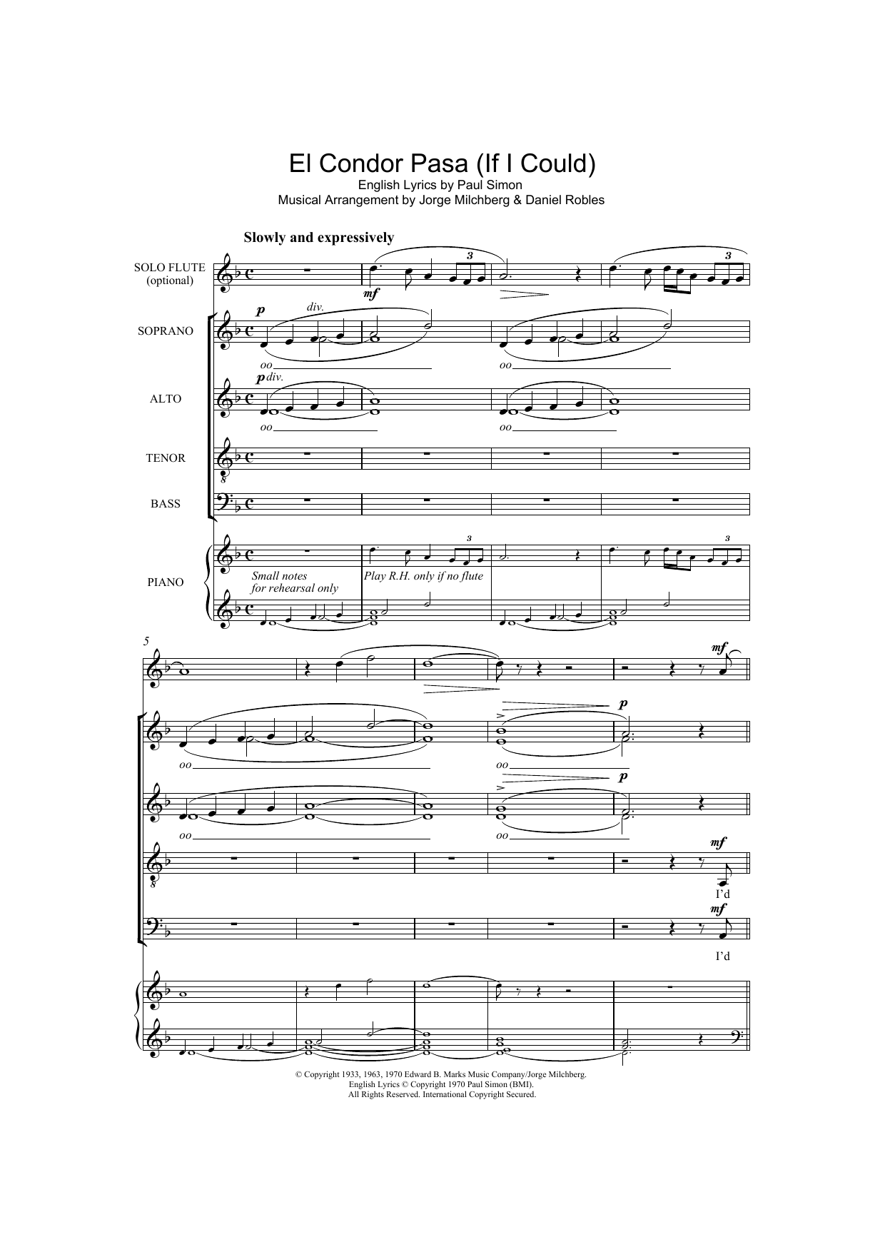 Simon & Garfunkel El Condor Pasa (If I Could) (arr. William Reed) Sheet Music Notes & Chords for SATB - Download or Print PDF