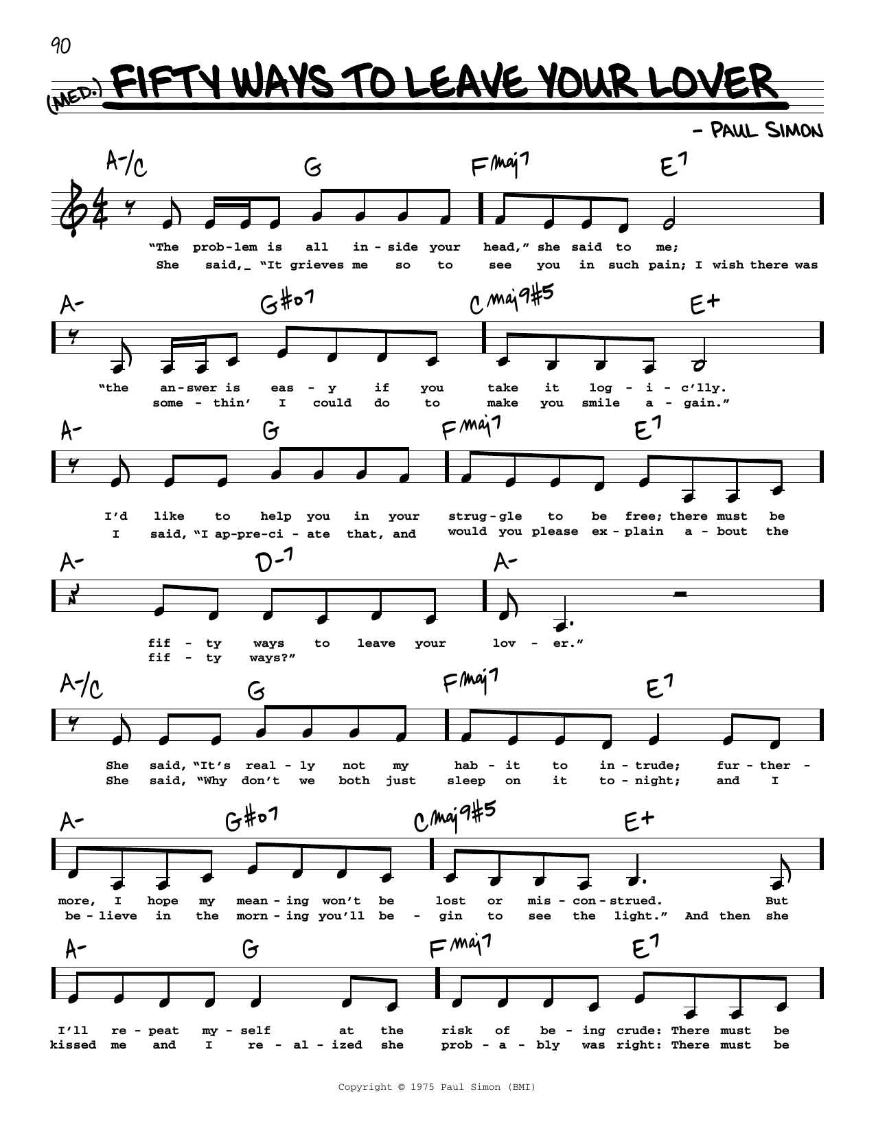 Simon & Garfunkel Fifty Ways To Leave Your Lover (Low Voice) Sheet Music Notes & Chords for Real Book – Melody, Lyrics & Chords - Download or Print PDF
