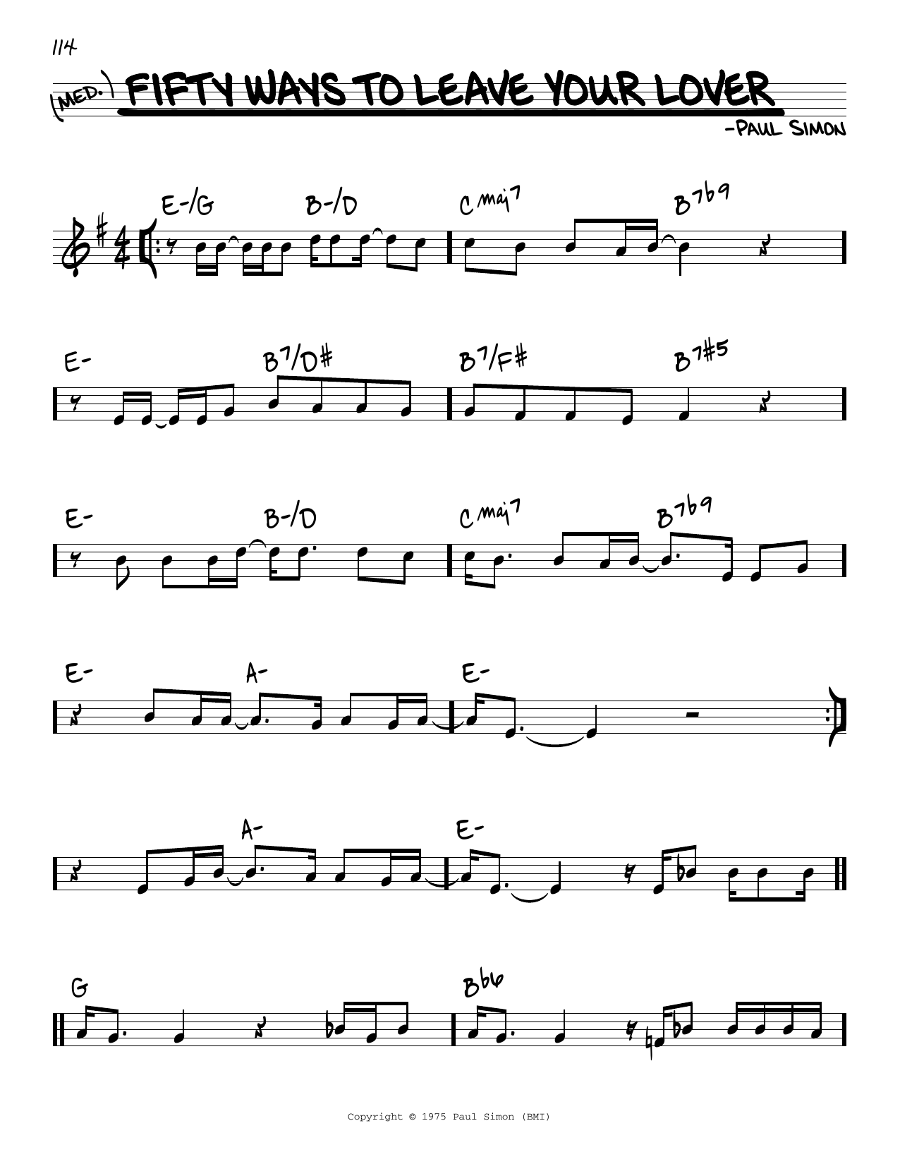 Simon & Garfunkel Fifty Ways To Leave Your Lover Sheet Music Notes & Chords for Real Book – Melody, Lyrics & Chords - Download or Print PDF