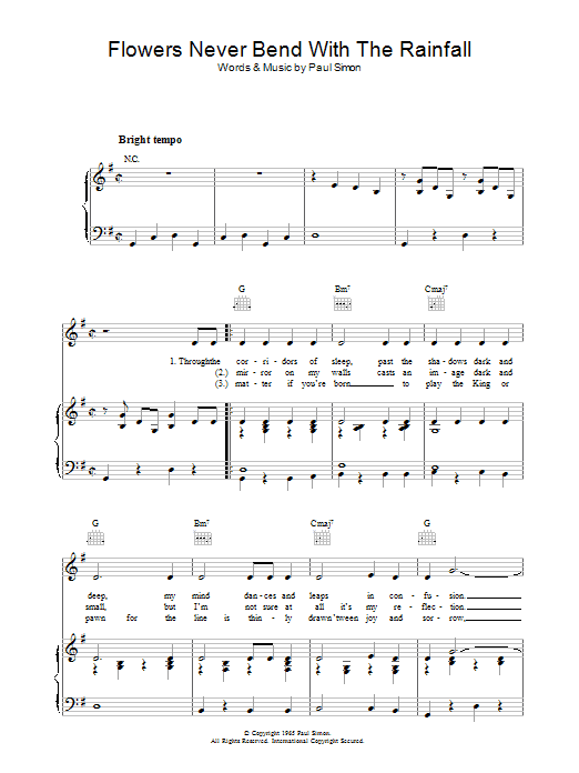 Simon & Garfunkel Flowers Never Bend With The Rainfall Sheet Music Notes & Chords for Piano, Vocal & Guitar (Right-Hand Melody) - Download or Print PDF