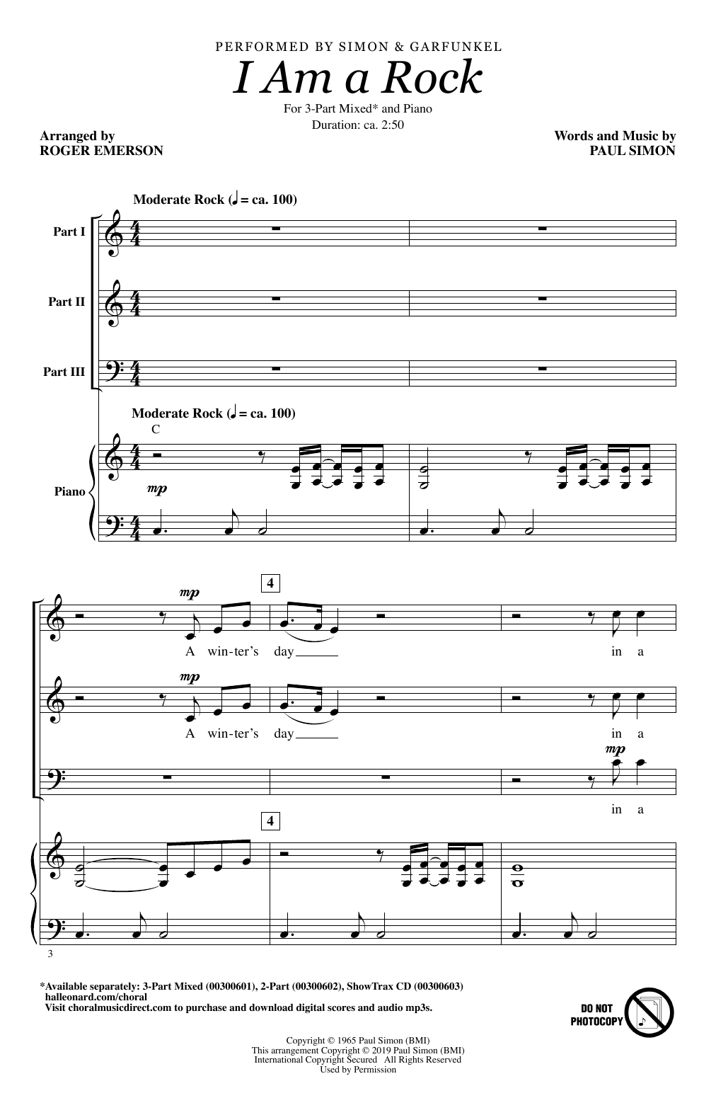 Simon & Garfunkel I Am A Rock (arr. Roger Emerson) Sheet Music Notes & Chords for 2-Part Choir - Download or Print PDF