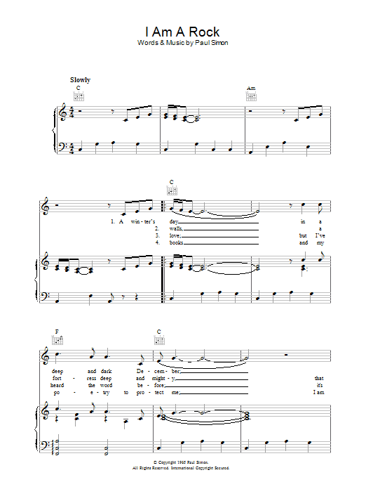 Simon & Garfunkel I Am A Rock Sheet Music Notes & Chords for Lyrics & Piano Chords - Download or Print PDF