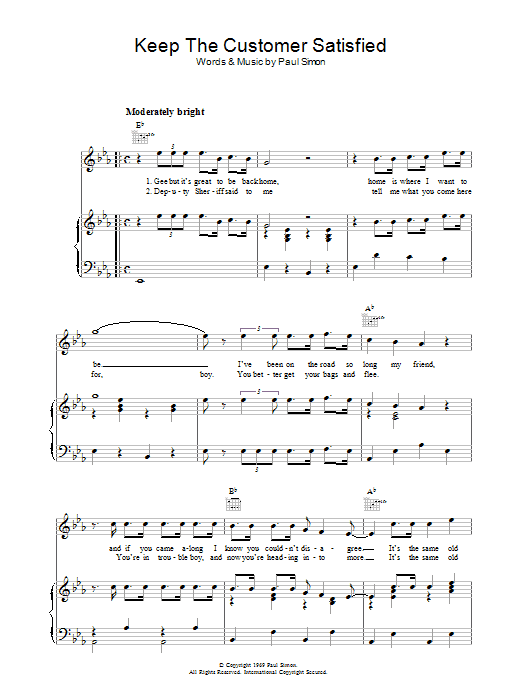 Simon & Garfunkel Keep The Customer Satisfied Sheet Music Notes & Chords for Lyrics & Chords - Download or Print PDF