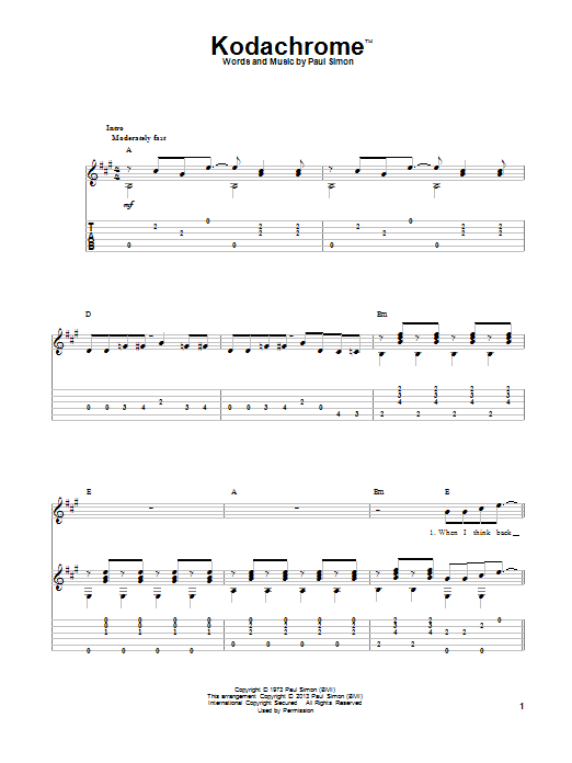 Simon & Garfunkel Kodachrome TM Sheet Music Notes & Chords for Guitar Tab - Download or Print PDF