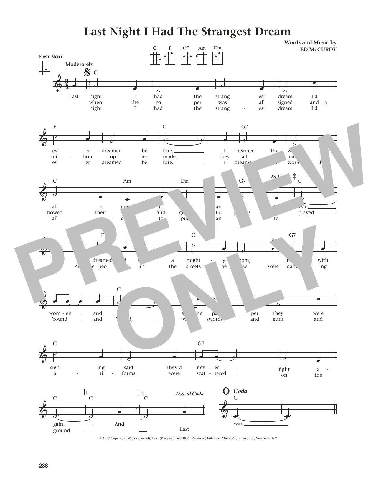 Simon & Garfunkel Last Night I Had The Strangest Dream (from The Daily Ukulele) (arr. Jim Beloff) Sheet Music Notes & Chords for Ukulele - Download or Print PDF