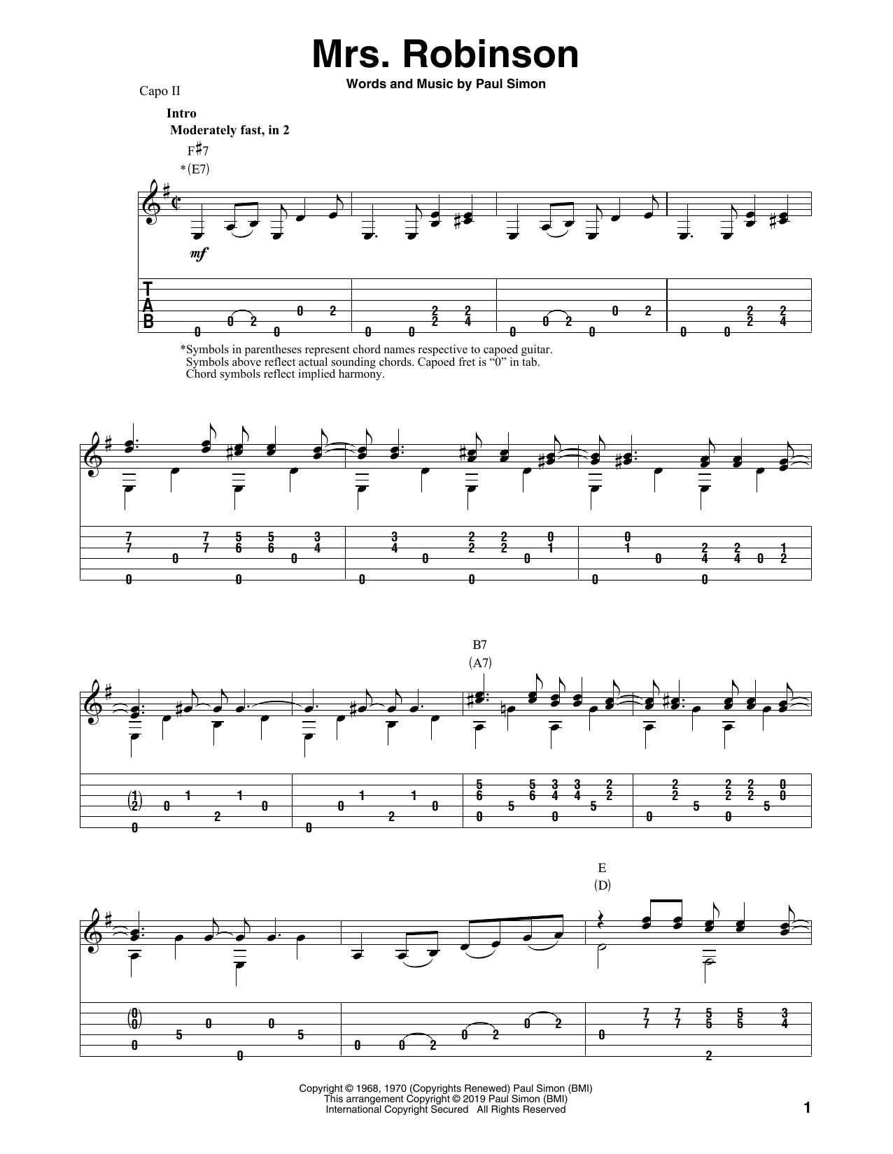 Simon & Garfunkel Mrs. Robinson (arr. Bill LaFleur) Sheet Music Notes & Chords for Solo Guitar Tab - Download or Print PDF