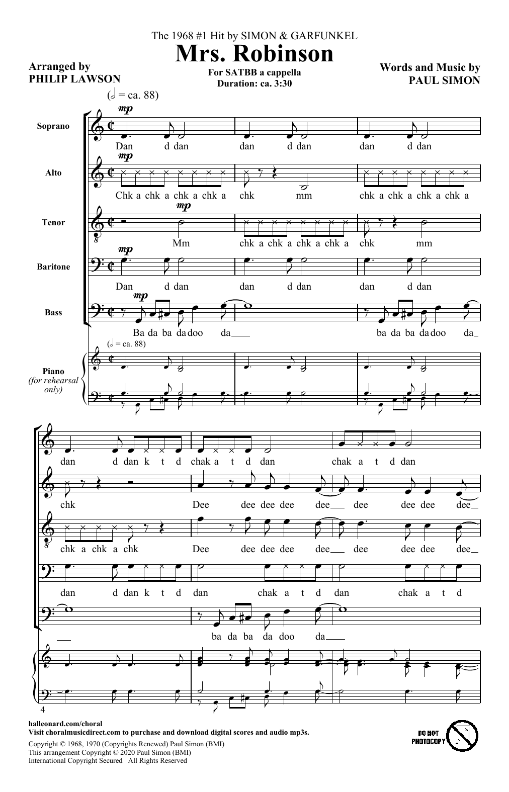 Simon & Garfunkel Mrs. Robinson (arr. Philip Lawson) Sheet Music Notes & Chords for SATB Choir - Download or Print PDF