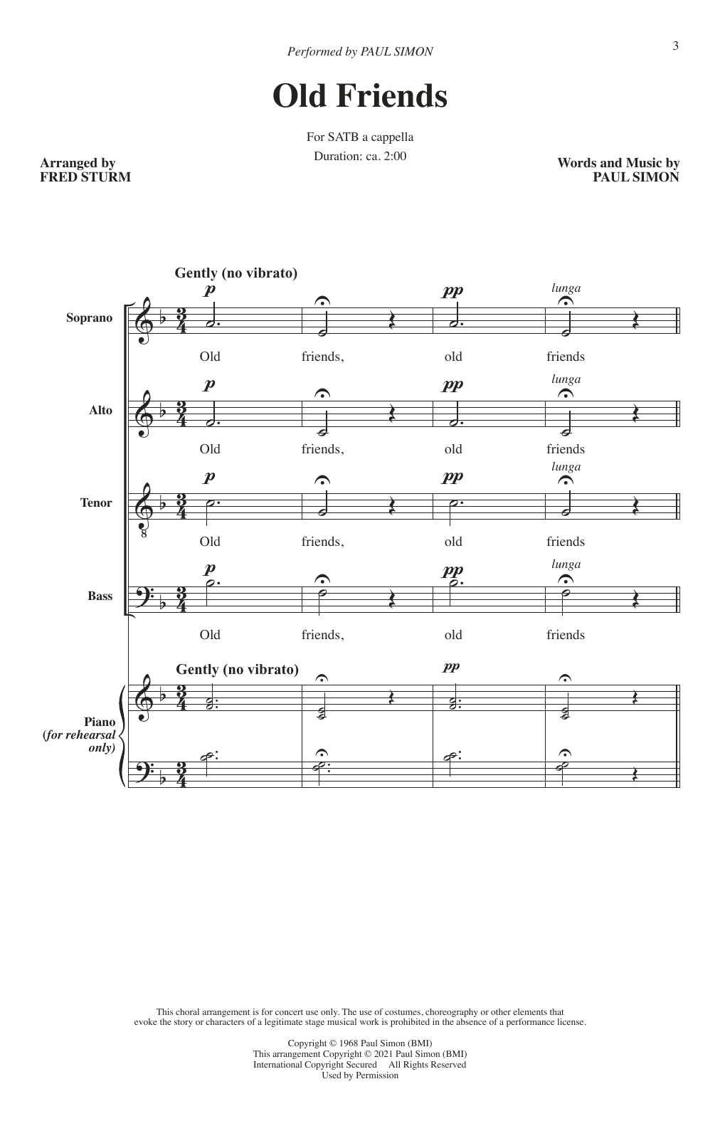 Simon & Garfunkel Old Friends (arr. Fred Sturm) Sheet Music Notes & Chords for SATB Choir - Download or Print PDF