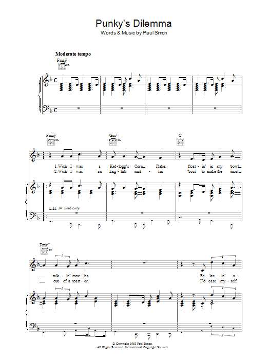 Simon & Garfunkel Punky's Dilemma Sheet Music Notes & Chords for Lyrics & Chords - Download or Print PDF