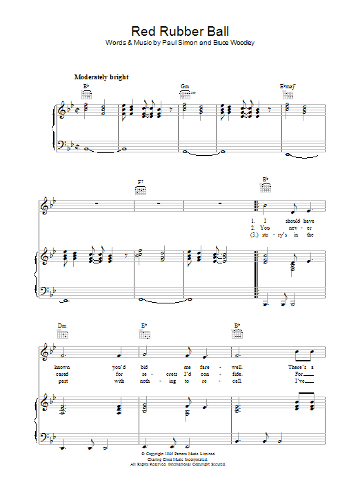 Simon & Garfunkel Red Rubber Ball Sheet Music Notes & Chords for Piano, Vocal & Guitar (Right-Hand Melody) - Download or Print PDF