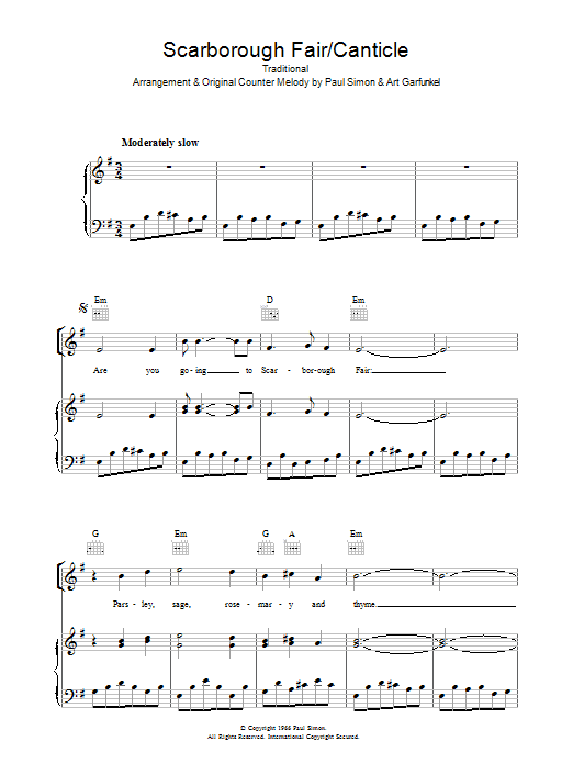 Simon & Garfunkel Scarborough Fair/Canticle Sheet Music Notes & Chords for Clarinet Solo - Download or Print PDF