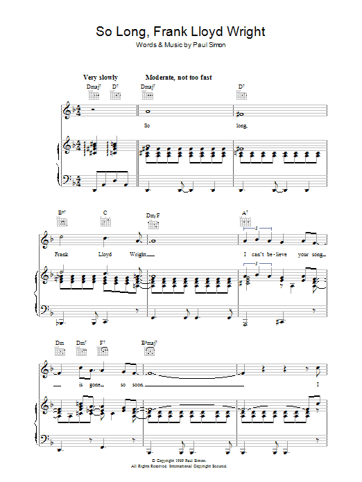 Simon & Garfunkel So Long, Frank Lloyd Wright Sheet Music Notes & Chords for Lyrics & Chords - Download or Print PDF