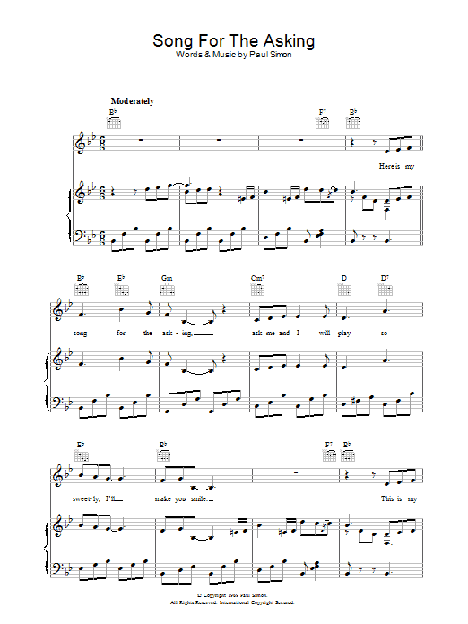 Simon & Garfunkel Song For The Asking Sheet Music Notes & Chords for Lyrics & Piano Chords - Download or Print PDF