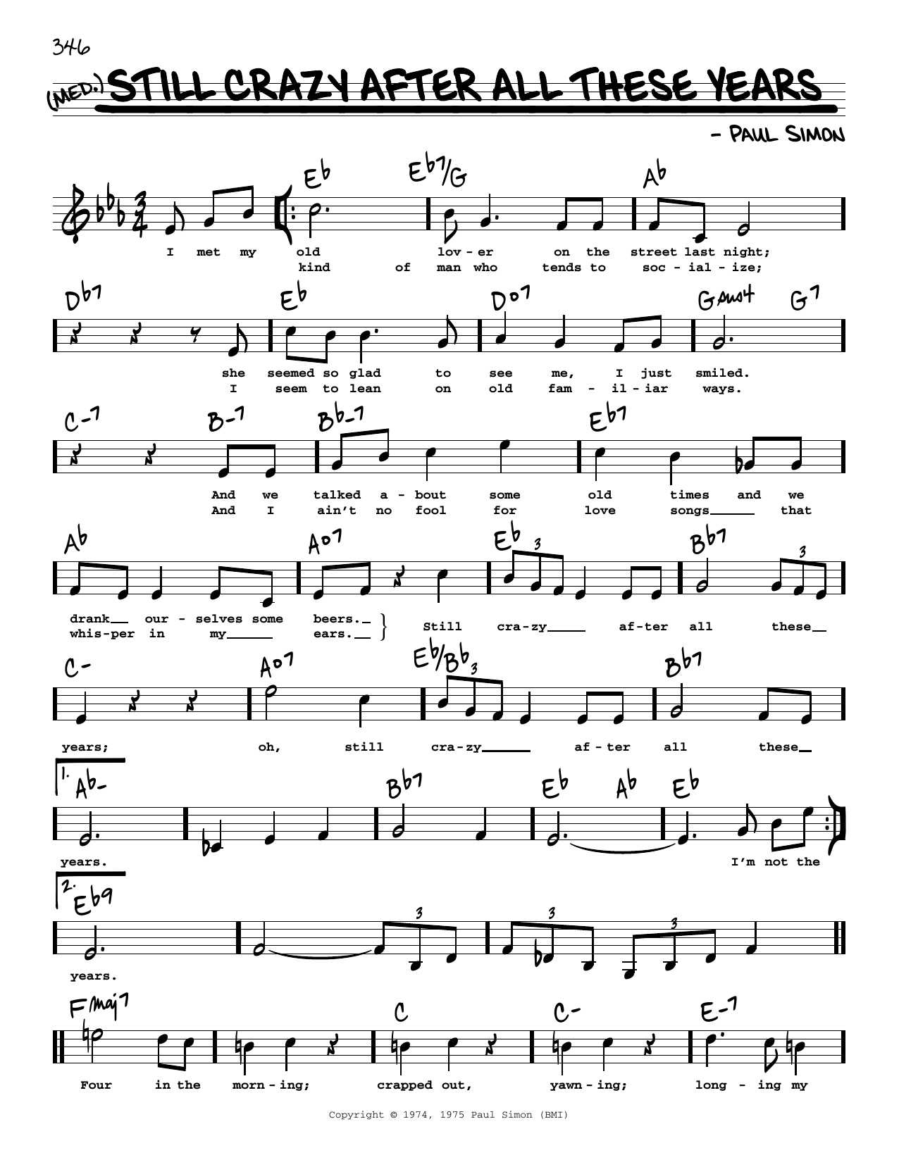 Simon & Garfunkel Still Crazy After All These Years (High Voice) Sheet Music Notes & Chords for Real Book – Melody, Lyrics & Chords - Download or Print PDF