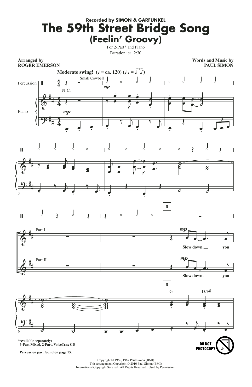 Simon & Garfunkel The 59th Street Bridge Song (Feelin' Groovy) (arr. Roger Emerson) Sheet Music Notes & Chords for 2-Part Choir - Download or Print PDF