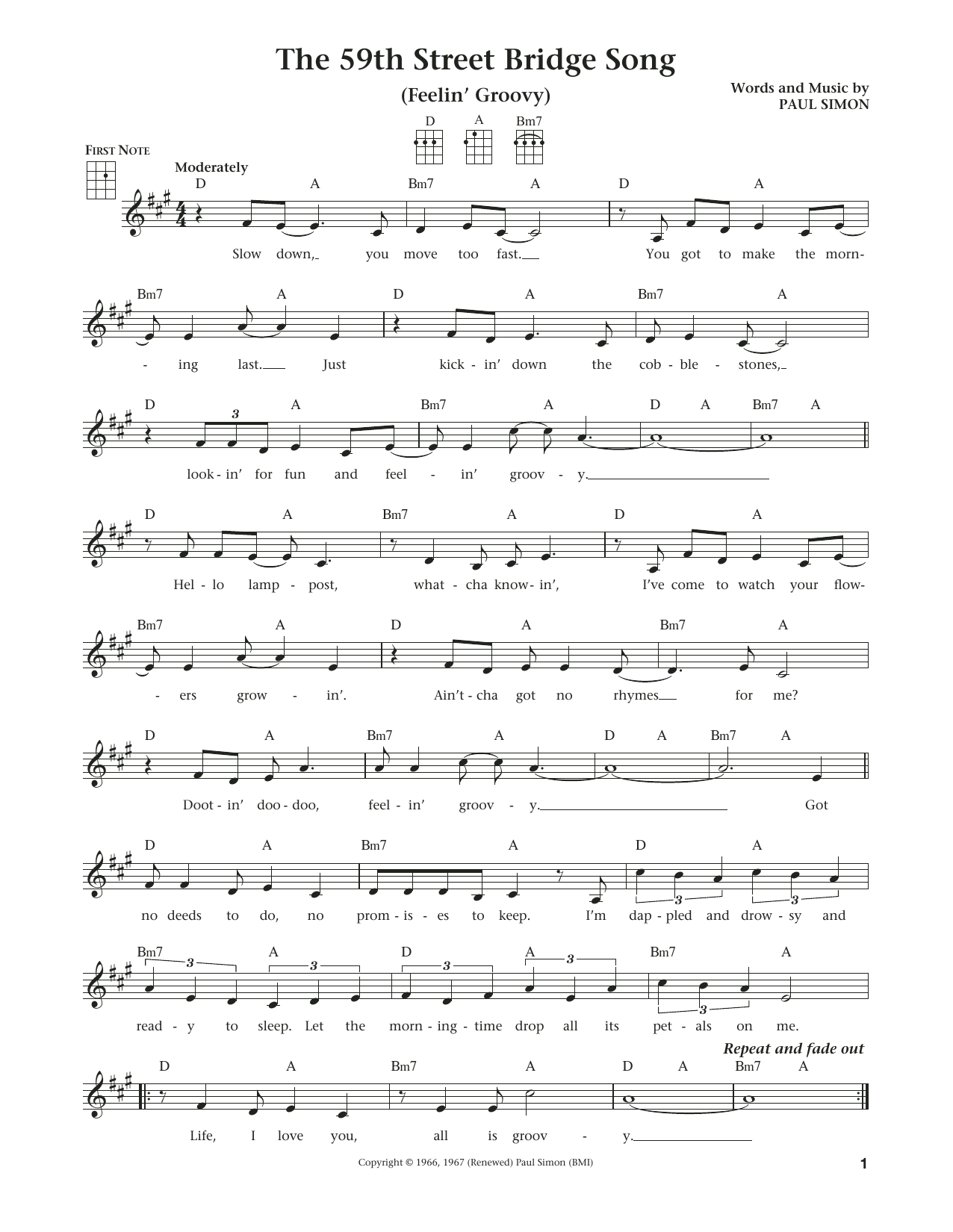 Simon & Garfunkel The 59th Street Bridge Song (Feelin' Groovy) (from The Daily Ukulele) (arr. Liz and Jim Beloff) Sheet Music Notes & Chords for Ukulele - Download or Print PDF