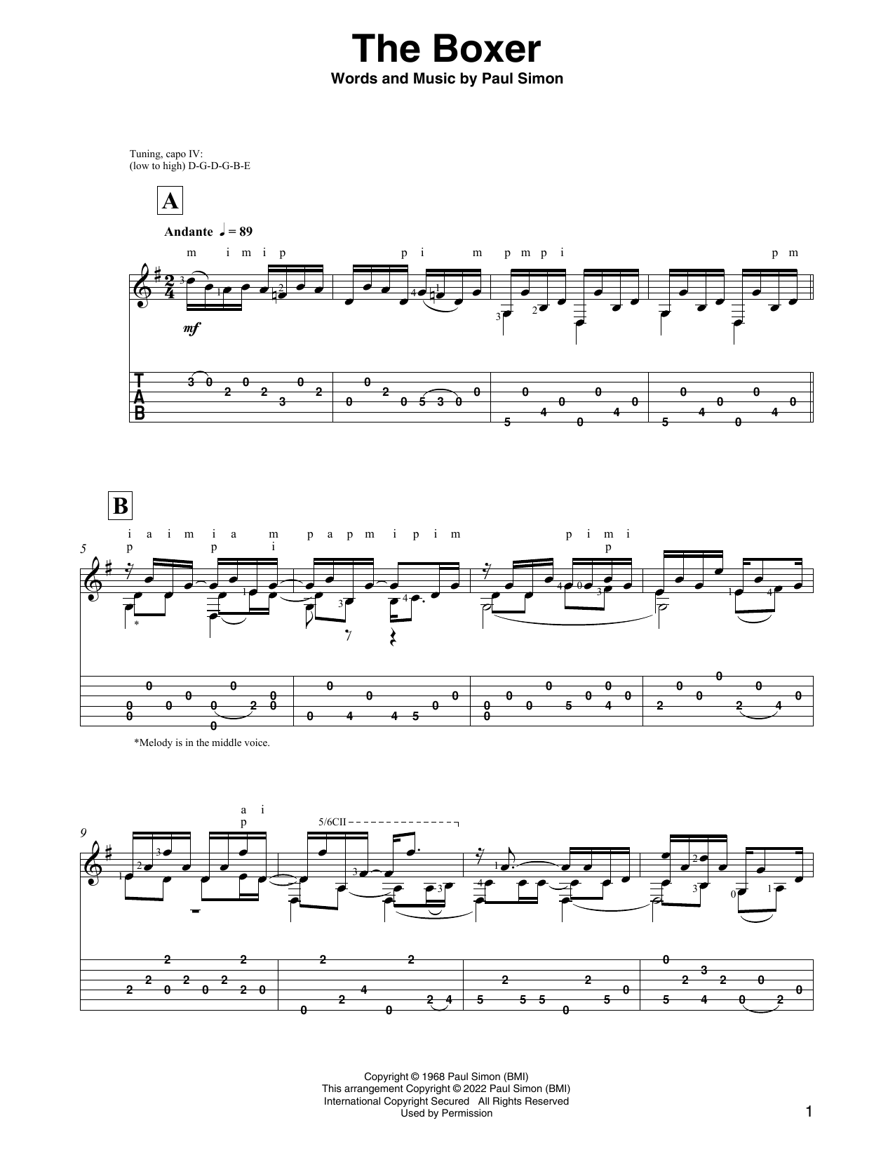 Simon & Garfunkel The Boxer (arr. David Jaggs) Sheet Music Notes & Chords for Solo Guitar - Download or Print PDF