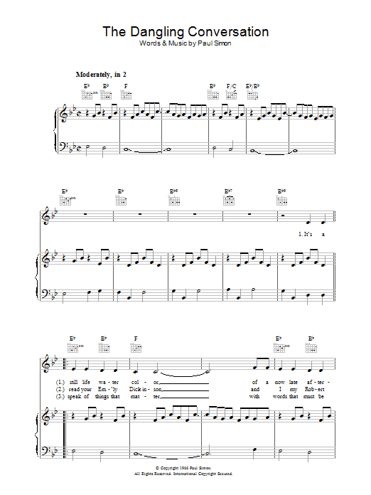 Simon & Garfunkel The Dangling Conversation Sheet Music Notes & Chords for Piano, Vocal & Guitar (Right-Hand Melody) - Download or Print PDF