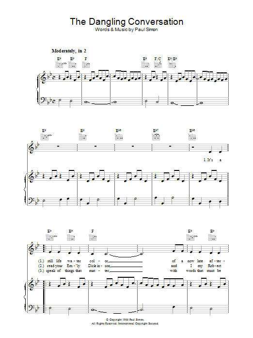 Simon & Garfunkel The Dangling Conversation Sheet Music Notes & Chords for Lyrics & Chords - Download or Print PDF