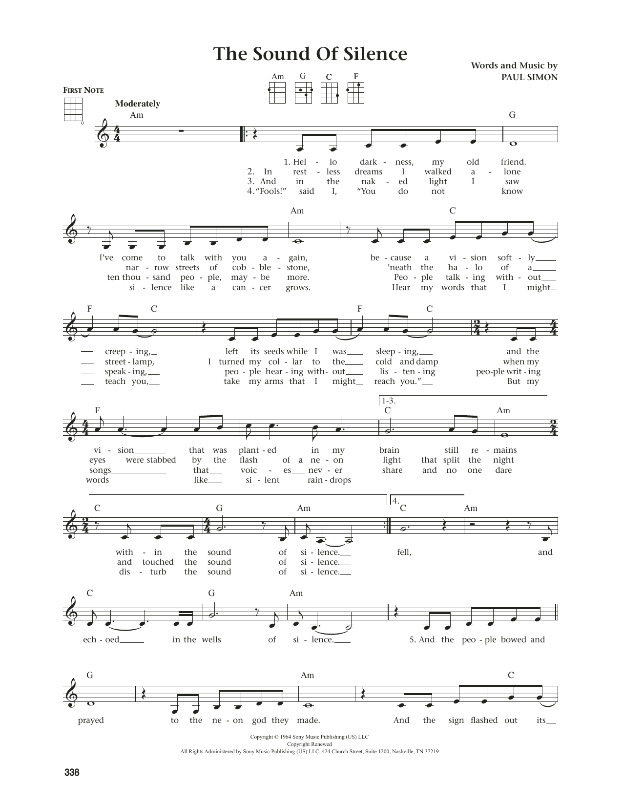 Simon & Garfunkel The Sound Of Silence (from The Daily Ukulele) (arr. Jim Beloff) Sheet Music Notes & Chords for Ukulele - Download or Print PDF