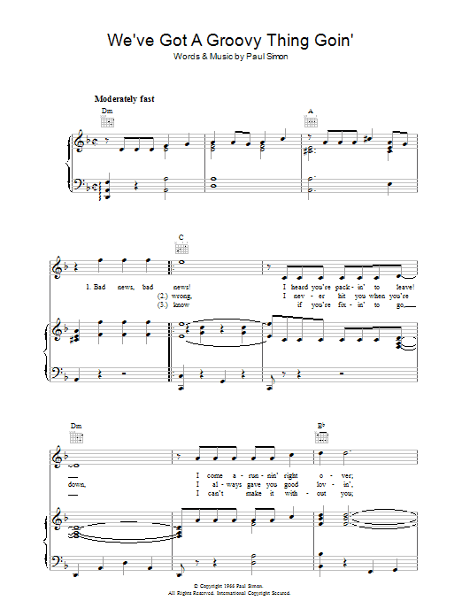 Simon & Garfunkel We've Got A Groovy Thing Goin' Sheet Music Notes & Chords for Piano, Vocal & Guitar (Right-Hand Melody) - Download or Print PDF