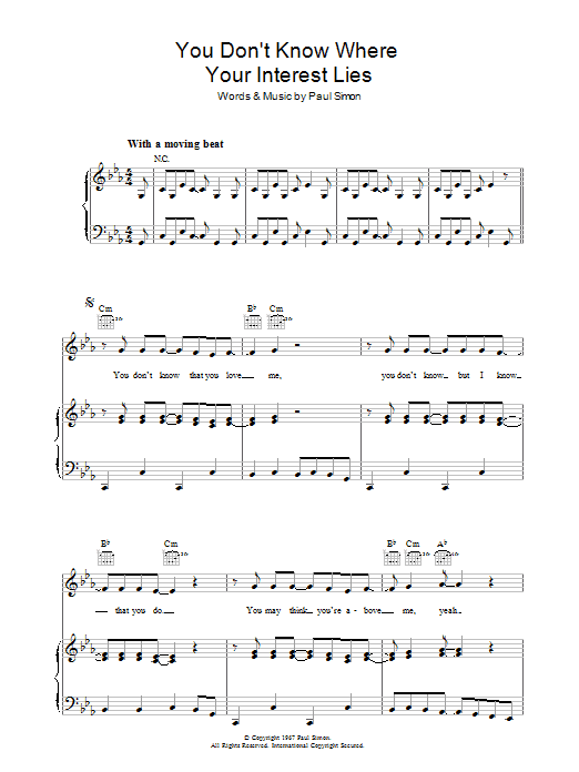 Simon & Garfunkel You Don't Know Where Your Interest Lies Sheet Music Notes & Chords for Piano, Vocal & Guitar (Right-Hand Melody) - Download or Print PDF