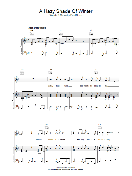 Simon & Garfunkel A Hazy Shade Of Winter Sheet Music Notes & Chords for Piano, Vocal & Guitar (Right-Hand Melody) - Download or Print PDF
