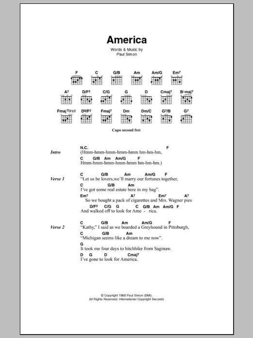 Simon & Garfunkel America Sheet Music Notes & Chords for Guitar Tab - Download or Print PDF