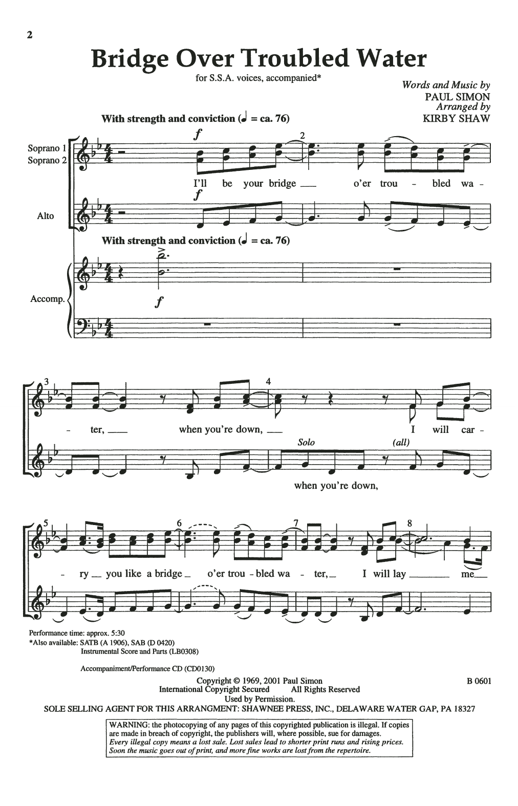 Simon & Garfunkel Bridge Over Troubled Water (arr. Kirby Shaw) Sheet Music Notes & Chords for TTBB Choir - Download or Print PDF