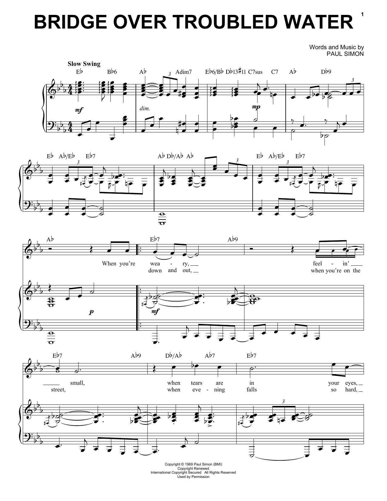 Simon & Garfunkel Bridge Over Troubled Water [Jazz version] (arr. Brent Edstrom) Sheet Music Notes & Chords for Piano & Vocal - Download or Print PDF