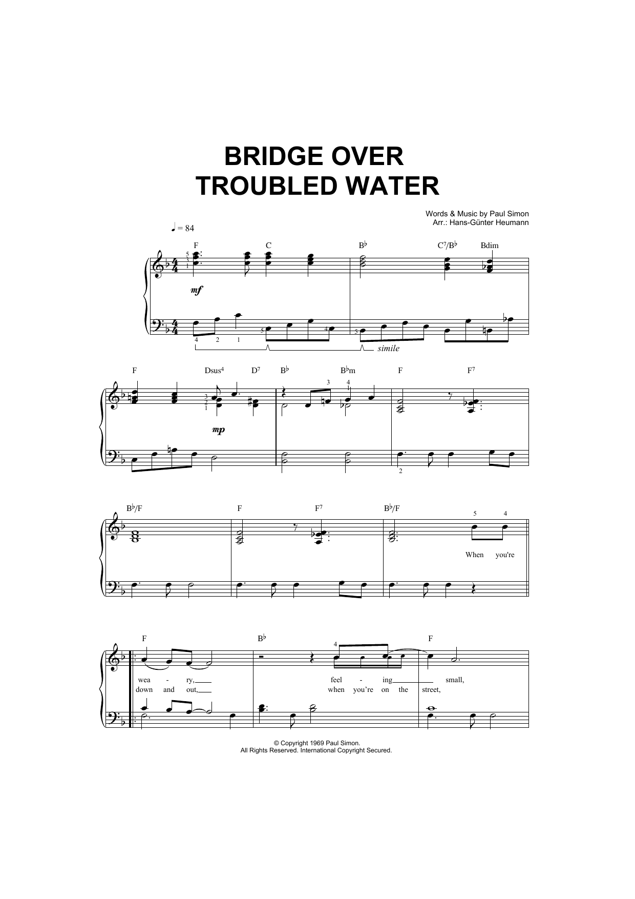 Simon & Garfunkel Bridge Over Troubled Water Sheet Music Notes & Chords for Piano & Vocal - Download or Print PDF