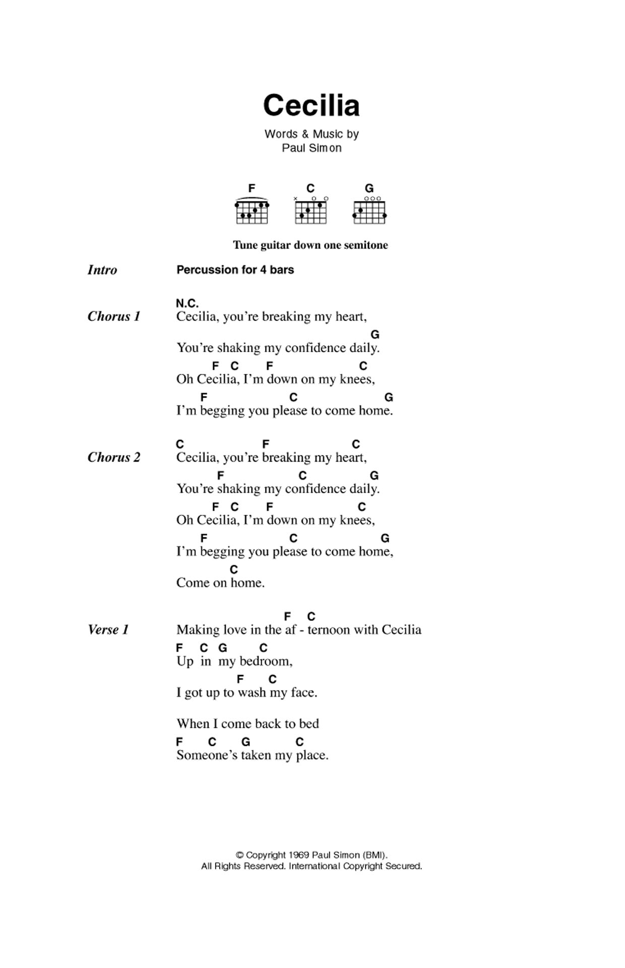 Simon & Garfunkel Cecilia Sheet Music Notes & Chords for Ukulele with strumming patterns - Download or Print PDF
