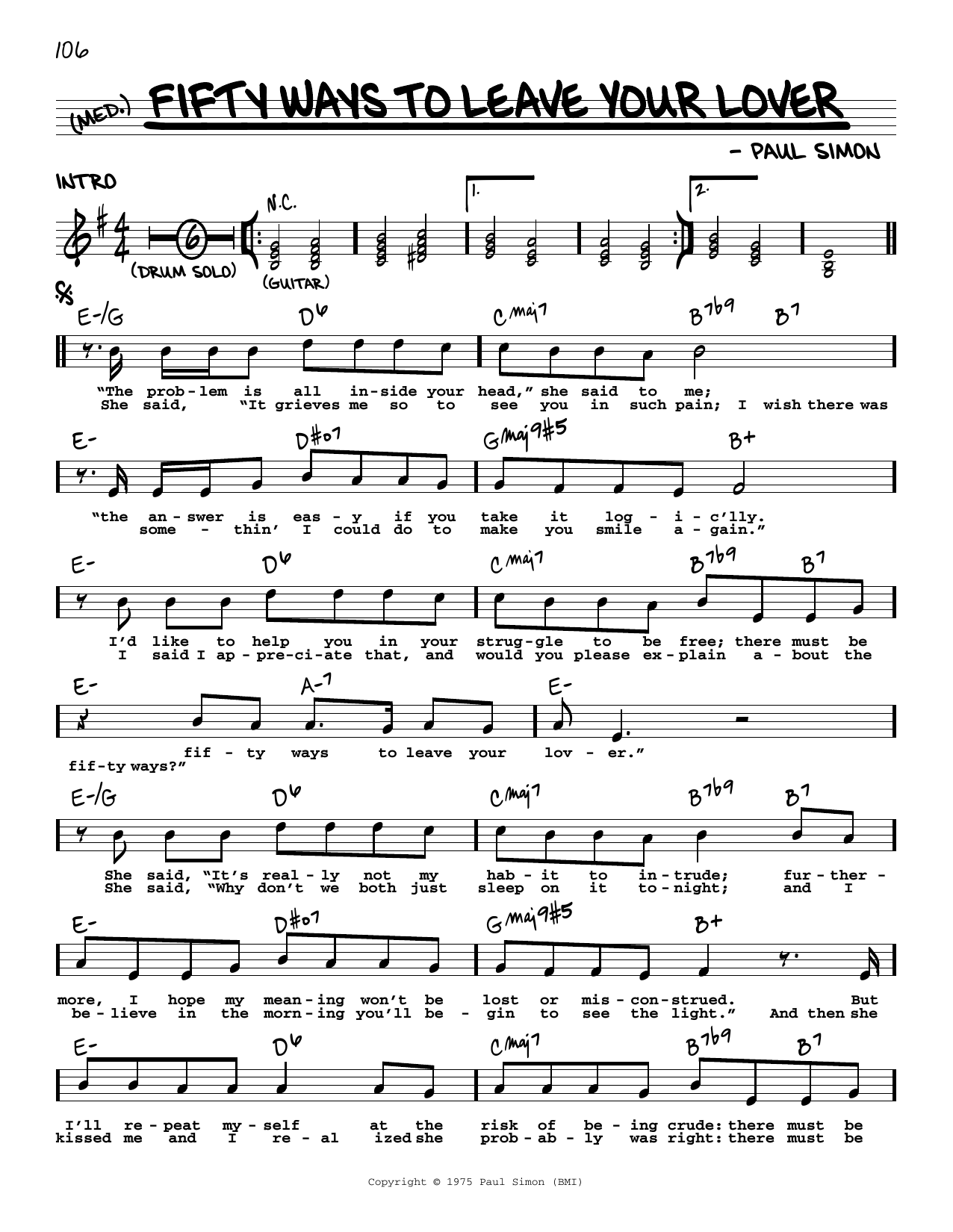 Simon & Garfunkel Fifty Ways To Leave Your Lover Sheet Music Notes & Chords for Real Book – Melody, Lyrics & Chords - Download or Print PDF